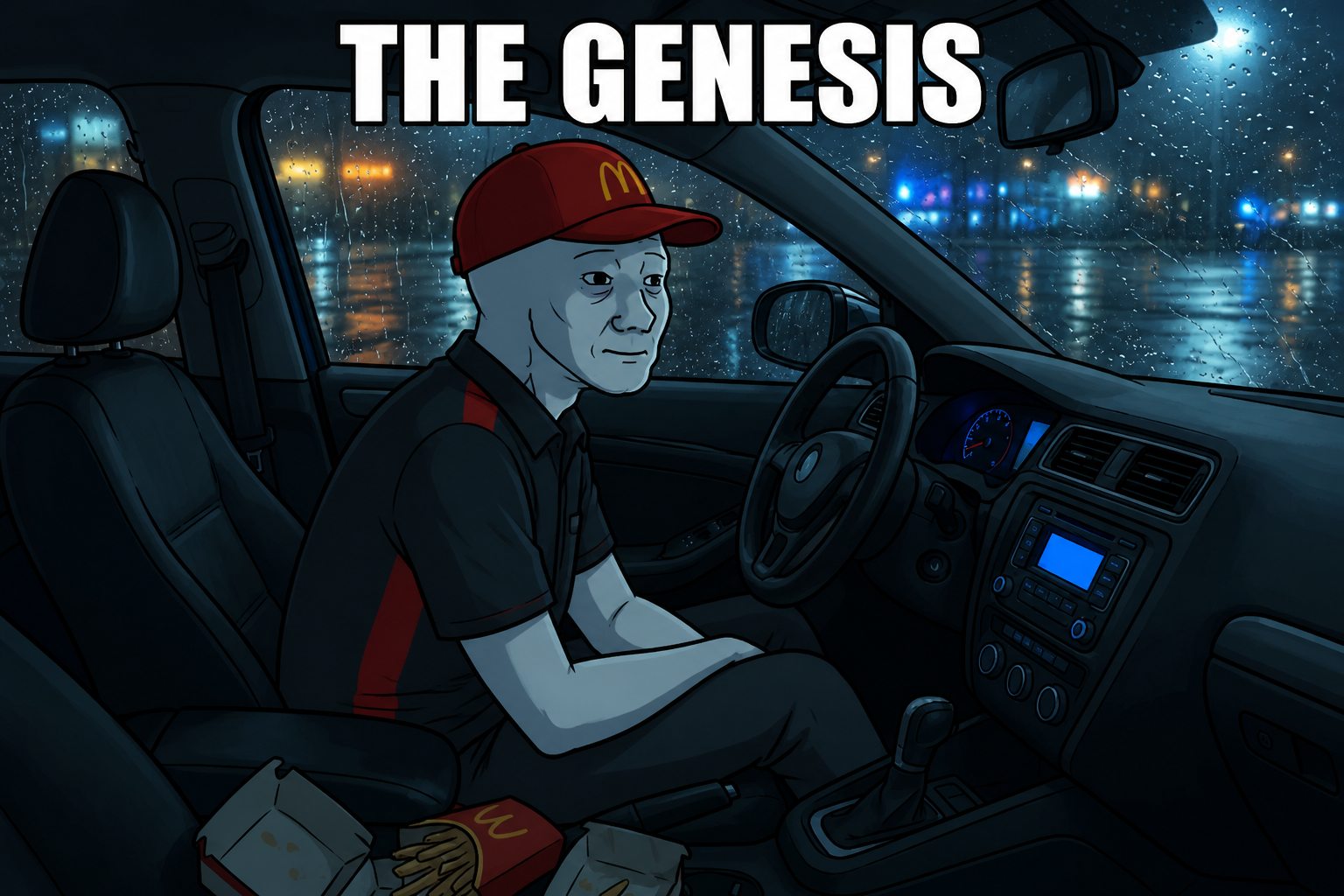 Anon in his car at night in the rain, looking up for the first time